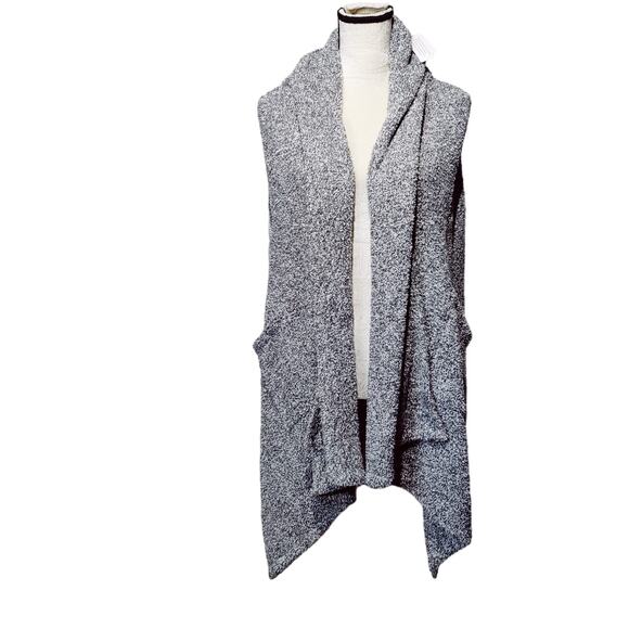 NWT Soft Surroundings Grey Plush Sleeveless Waterfall Sweater Open Front Hooded - Picture 1 of 8
